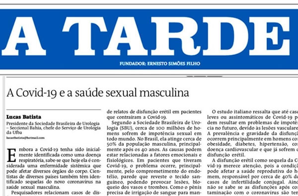 Jornal A Tarde – A Covid e a saúde Sexual masculina – maio 2021