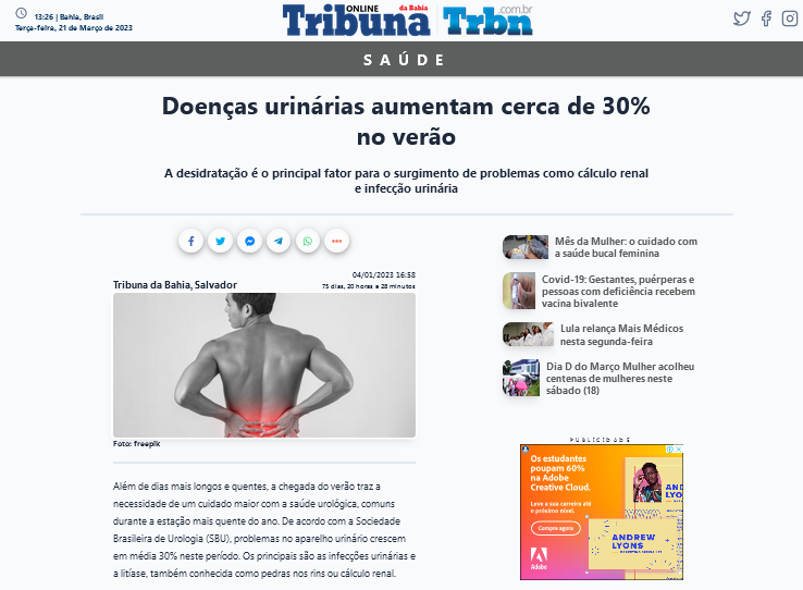 Tribuna da Bahia: Doenças urinárias aumentam cerca de 30% no verão